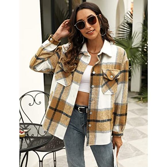 Uaneo Womens Plaid Shacket Button Down Soft Fall Flannel Shirt Jacket L NWT - Picture 3 of 4